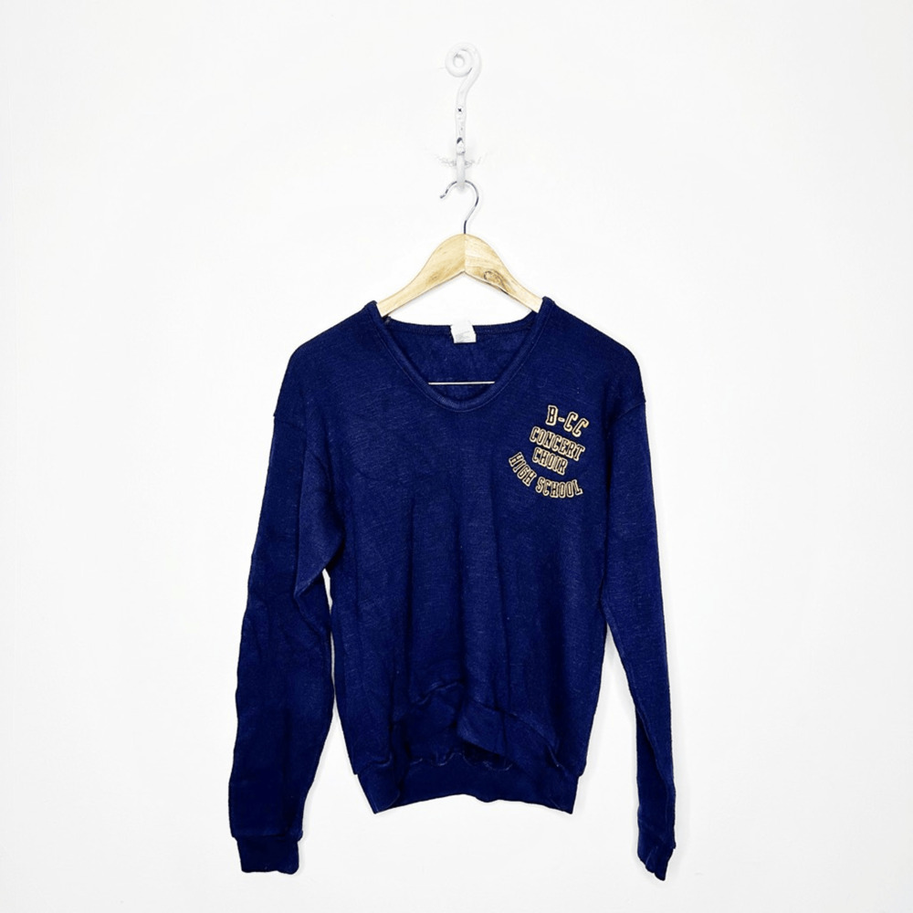 VINTAGE HIGH SCHOOL CONCERT CHOIR SWEATER navy blue knit v neck pullover M